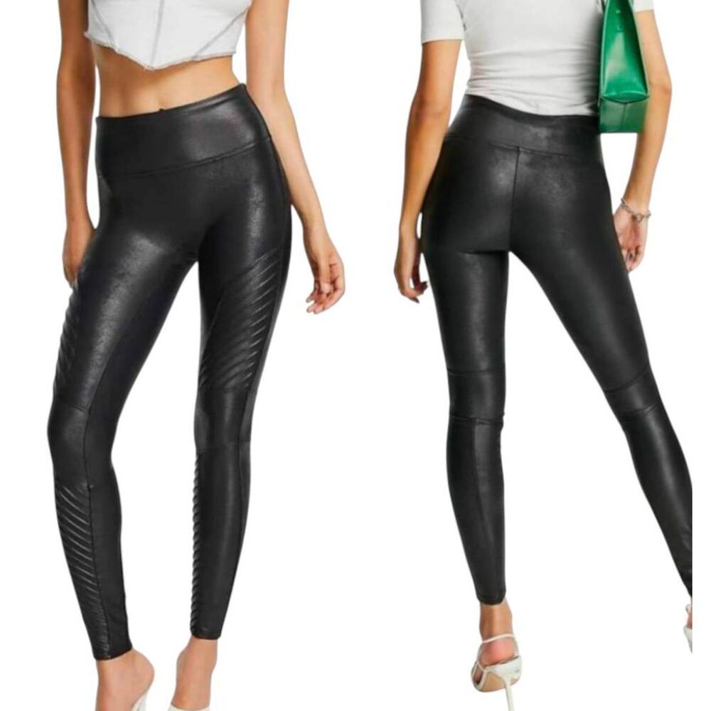 SPANX Faux Leather Moto Leggings Size Small